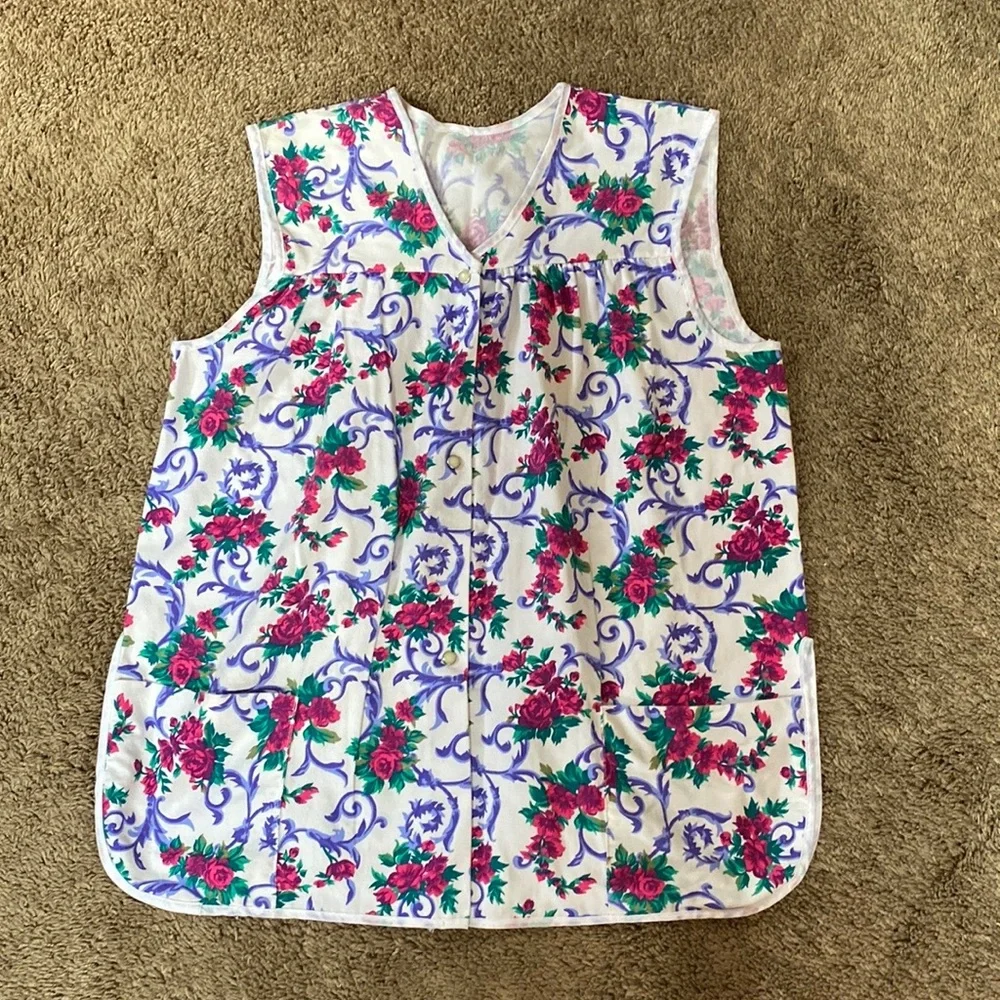 VTG 90’s Floral Print Roses Artist Art Smock Blouse Top - Picture 3 of 6